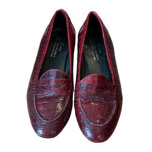 Rare Donald J Pliner Couture Red Leather Alligator Croc Penny Loafers Size 8 M